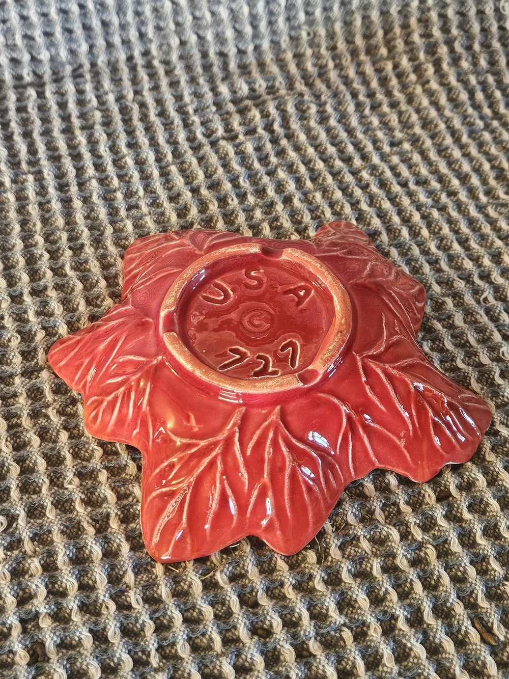 Red Leaf-Shaped Ceramic Dish